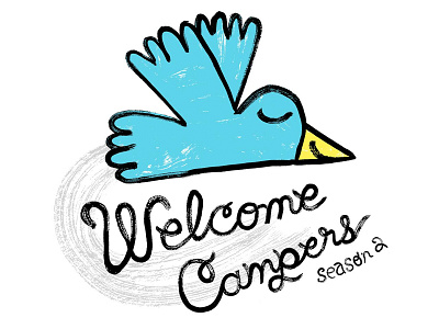 Welcome Campers Alt. Logo WIP birds camping design illustration ink lettering logo summer the wild honey pie youth