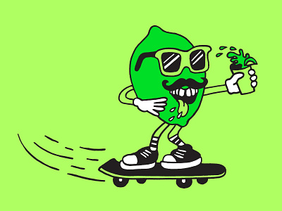 Limeade Skateboarder character funny hand drawn illustration skateboarding summer vintage