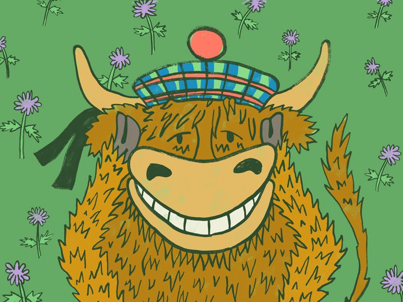 Udder Delight fur smile flowers cow fun funny drawing illustration