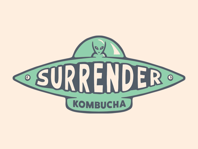 Surrender Kobucha spaceship cool weird typography alien beverage kombucha logo
