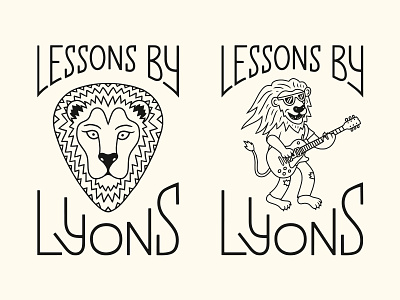Lessons By Lyons funky guitar illustration lettering lion logo typography