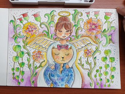 Angel Embrace Her drawing illustration waterbrush watercolour