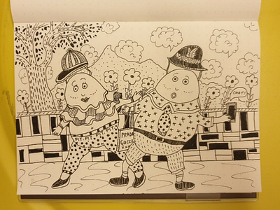 Modern Humpty Dumpty drawing illustration