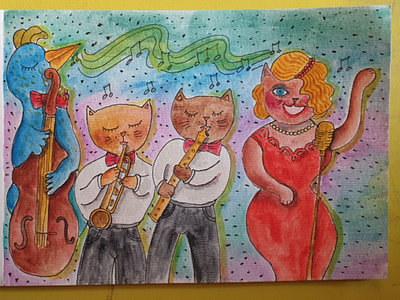 Lovely Jazz Band drawing illustration watercolor