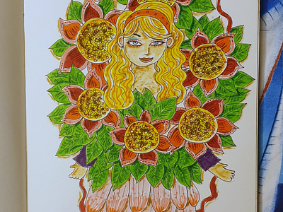 Flower Obsession goddess drawing illustration watercolour