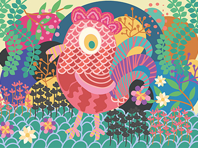 Ayam (Chicken) in Garden art digital art doodle drawing graphic illustration painting