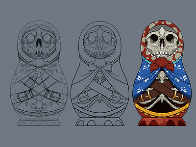 Babushka Doll babushka doll line progress scary skeleton sketch