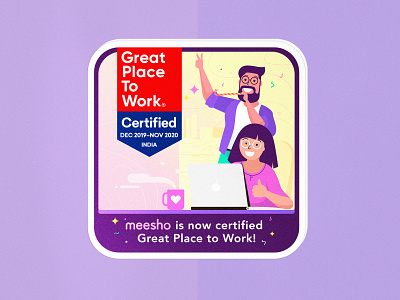 Meesho - Great Place To Work | Sticker colours flat illustration indian minimal office startup sticker teamwork vector workspace