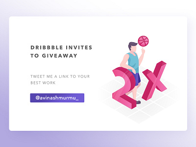 2x Dribbble Invite 3d basketball card dribbble giveaway illustration invitation invite invites isometric tweet violet