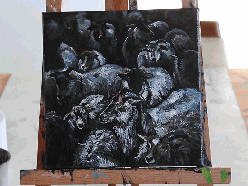 Painting of sheep acrylic paint acrylic painting animals dark colors flock painting sheep