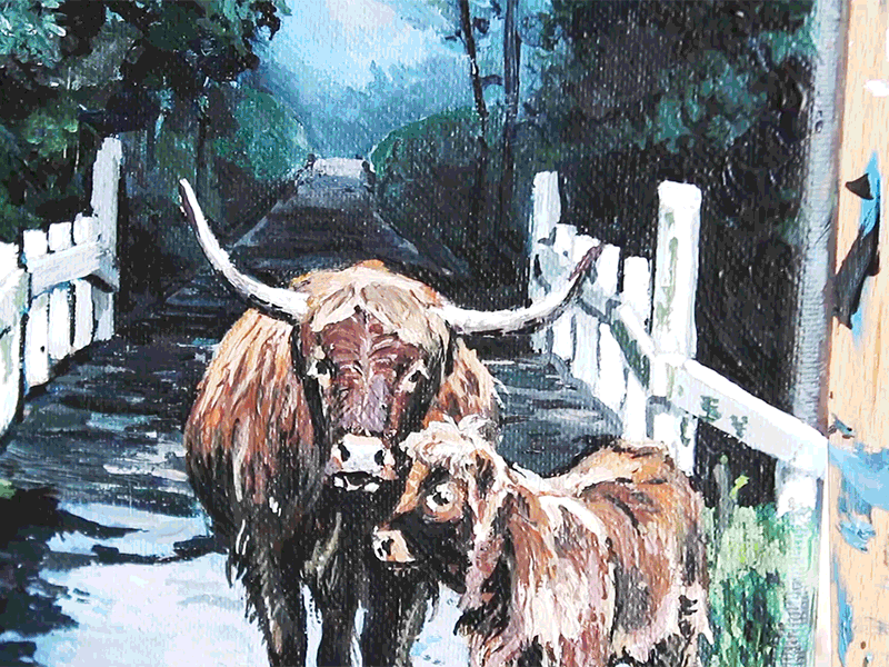 Painting: Highland cattle acrylic paint animals bridge cattle nature painting