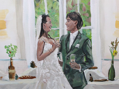 Detail newly weds live painting romantic wedding