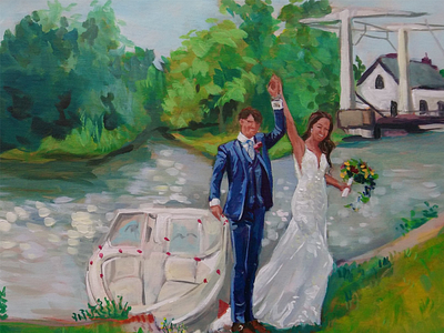 Wedding painting couple en plein air live painting love newly weds romantic wedding wedding painting