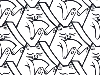 Black and white sleepy cats animals cats couple cuddle illustration love pattern surface design tessellation