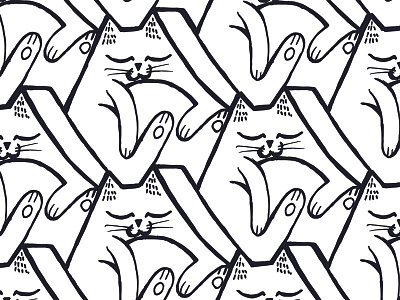 Black and white sleepy cats animals cats couple cuddle illustration love pattern surface design tessellation