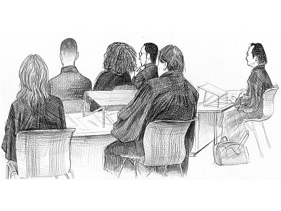 Courtroom VI ballpoint court courtroom drawing faces illustration law pen realism rechtbank rechtbanktekenen sketch