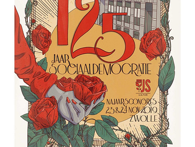 125 years of social democracy illustration politics poster poster design pvda rose social democracy vintage zwolle