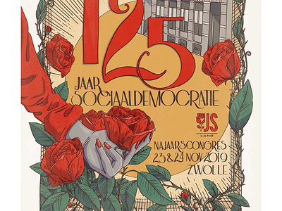 125 years of social democracy illustration politics poster poster design pvda rose social democracy vintage zwolle