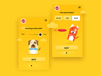 Adopt a dog website dogs illustration mobile onboarding pedigree ui ux yellow