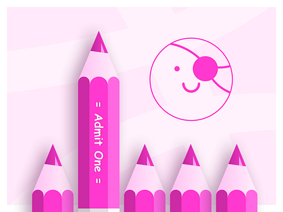 New "Admit one" dribbble invite eyepatch pencil sketch smiley