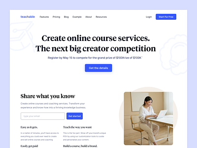 Teachable- Landing Page Redesign best best dribbble shot clean coaching landing page course course learning design e-learning educational website minimal design modern new popular teachable landing page ui uiux ux website design