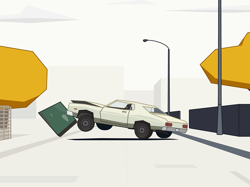Dude's car accident animation dude flat ford gran torino illustration motion the big lebowski