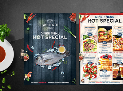 Food Menu Flyer Template design poster wood