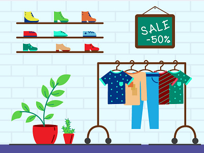 Shop clothes design flat gide1artstydio illustration illustrator office sale shop showroom vector