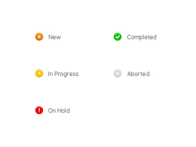 Request Status Icons aborted completed icons in progress new on hold request salesforce sfdc status support ticket