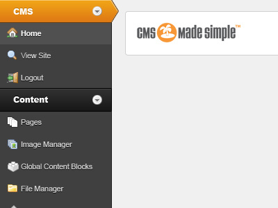 CMS Made Simple Admin admin administration cms content interface management orange simple system ui
