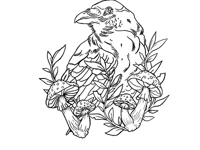 Crows and the Mushrooms graphic design tattoo design
