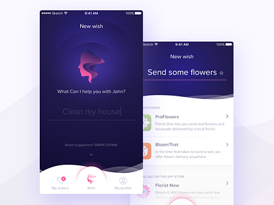 Digital Assistant App 👩🏼 app dark ios mobile pink purple shadow task ui user experience user interface ux