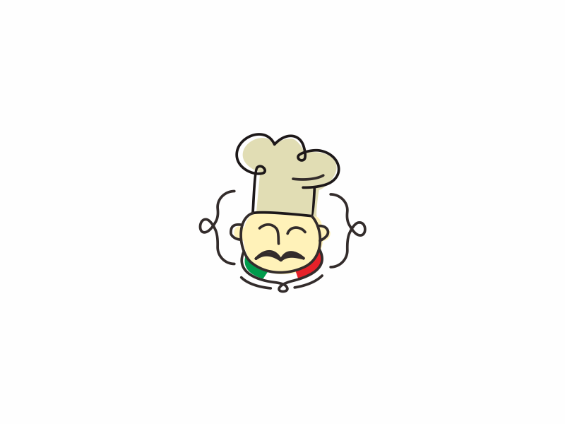 Italian Chef character eat food pizza spaghetti restaurant chef fun colorful logo