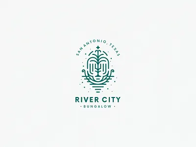 River City / Fountain badge boat bungalow fountain line line art logo river stars texas