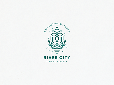 River City / Fountain badge boat bungalow fountain line line art logo river stars texas