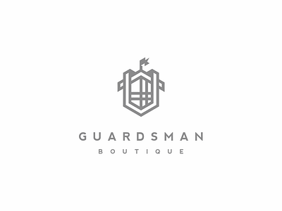 guardsman boutique boutique castle fashion flag guard hanger icon logo shield simple