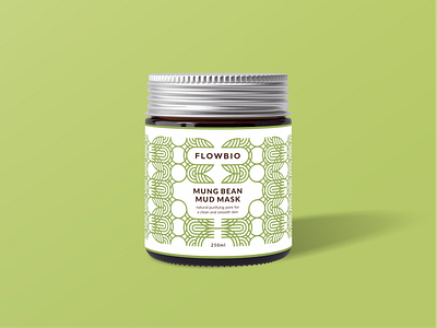 Flowbio mud mask cosmetic design green jar label modern natural packaging