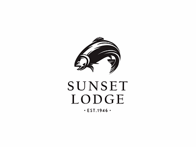 Sunset lodge animal fish fishing icon line logo sea simple