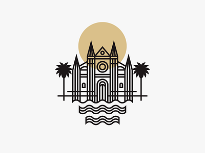 Mallorca beach building landmark logo mallorca palm sea spain sun