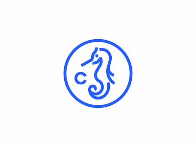 Coral animal badge blue coral logo sea seahorse simple