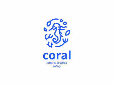 Coral full eat icon logo natural resaurant seafood seahorse