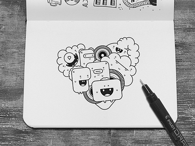 Heart character doodle drawing heart illustration pen print tee tshirt