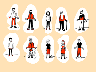 Characters characters drawing flat human illustration linart people red woman