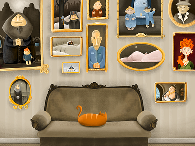 Family archive adobe fresco cat couch drawing family family photowall illustration old apartment russia