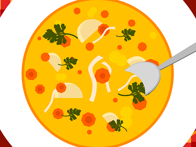 Chicken Soup: thematic covers for articles. carrot chicken soup food illustration orange soup spoon