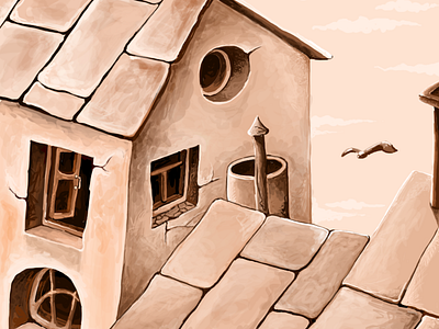 Roof beige houses illustration monochrome roof