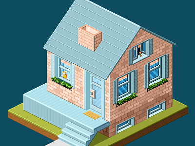 House in the suburbs building house illustration isometric pixelart