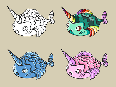 Unicorn blue character fish illustration pink rainbow unicorn