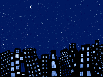 Sky blue building city illustration moon sky stars