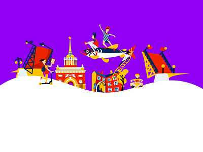 DevFest 2d illustration bridge flat illustration party people russia saint petersburg town